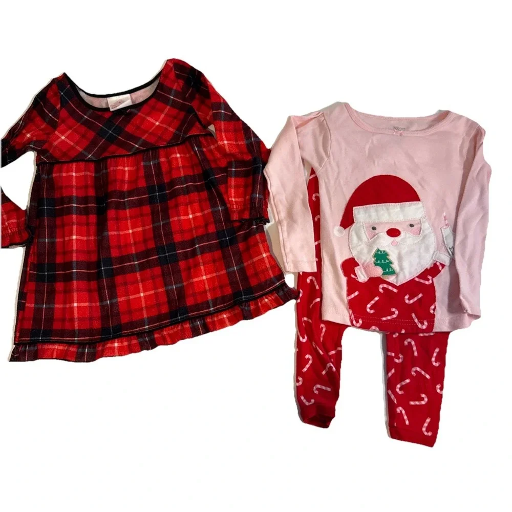 Christmas Pajamas, Lot Of 2, Size 2T, Nightgown & 2 Piece Set Pants And Top Used